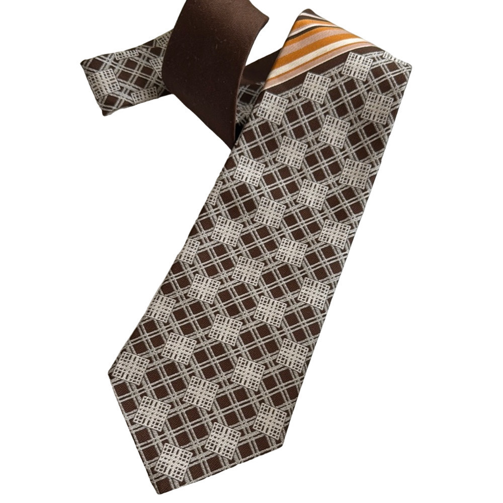 Christian Dior Brown Geometric Patterned Tie